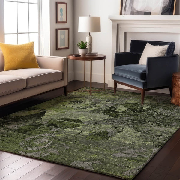 HomeRoots 10' X 14' Green and Gray Abstract Area Rug - Durable, Washable, UV-Protected for Modern Homes 648856