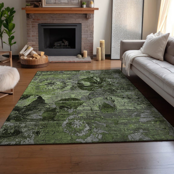 HomeRoots 10' X 14' Green and Gray Abstract Area Rug - Durable, Washable, UV-Protected for Modern Homes 648856