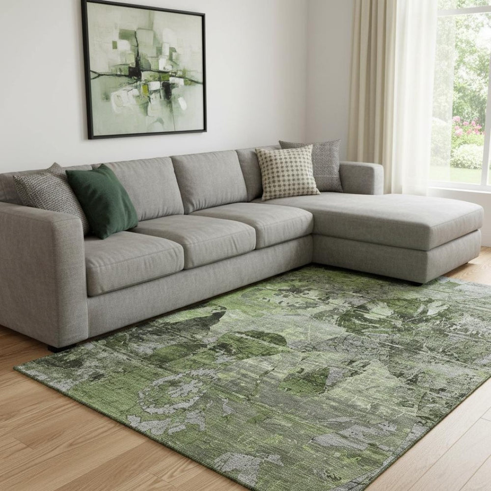 HomeRoots 10' X 14' Green and Gray Abstract Area Rug - Durable, Washable, UV-Protected for Modern Homes 648856