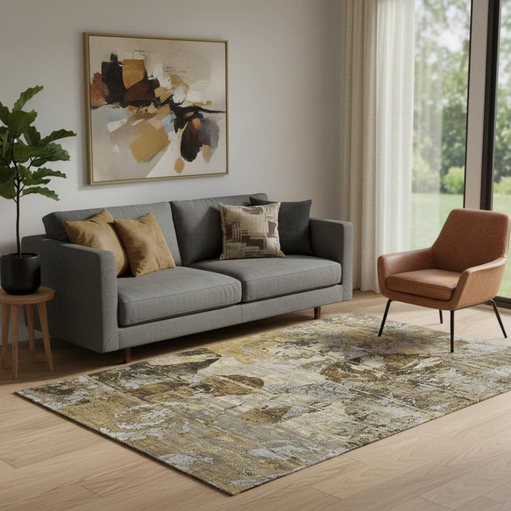 HomeRoots 5' X 8' Coffee and Gray Abstract Washable Area Rug – Durable, UV-Protected, and Family-Friendly Design 648858