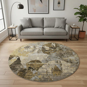 HomeRoots 8' Stylish Coffee & Gray Abstract Round Rug with UV Protection, Stain Resistance for Easy Care 648859