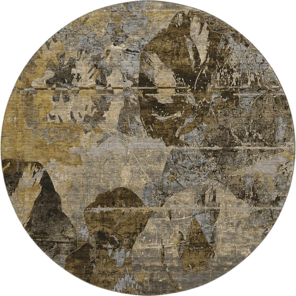HomeRoots 8' Stylish Coffee & Gray Abstract Round Rug with UV Protection, Stain Resistance for Easy Care 648859