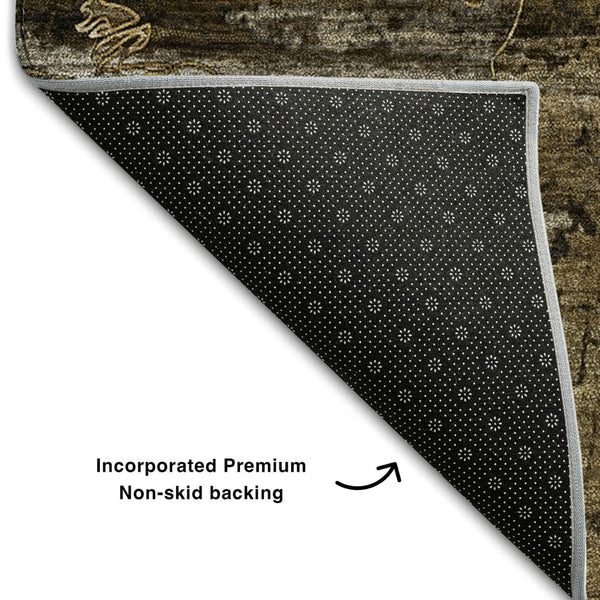 HomeRoots 8' Stylish Coffee & Gray Abstract Round Rug with UV Protection, Stain Resistance for Easy Care 648859