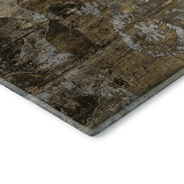 HomeRoots 8' Stylish Coffee & Gray Abstract Round Rug with UV Protection, Stain Resistance for Easy Care 648859