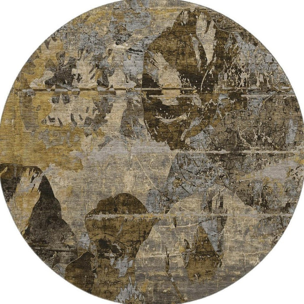 HomeRoots 8' Stylish Coffee & Gray Abstract Round Rug with UV Protection, Stain Resistance for Easy Care 648859