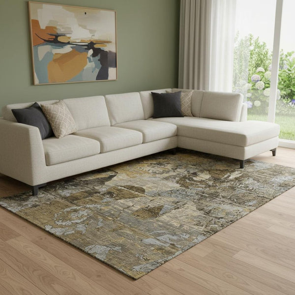 HomeRoots 8' X 10' Stylish Coffee and Gray Abstract Area Rug - Washable, UV-Protected, Perfect for Homes! 648860