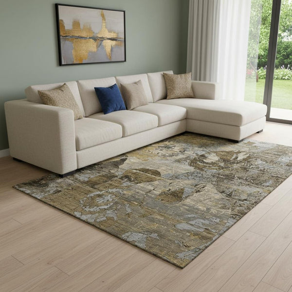 HomeRoots 9' X 12' Stylish Coffee & Gray Abstract Washable Area Rug - UV Protected, Stain Resistant Design! 648861