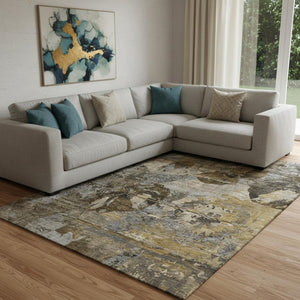 HomeRoots 10' X 14' Stylish Coffee and Gray Abstract Washable Area Rug with UV Protection for Busy Homes 648862