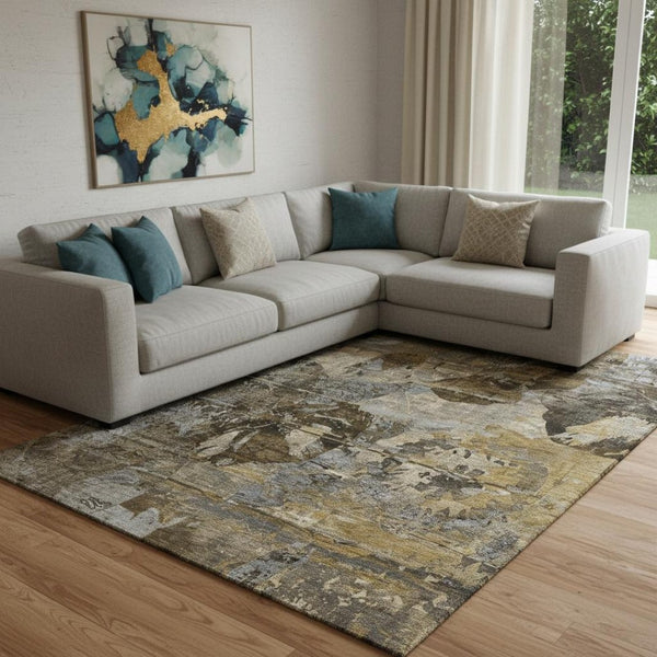 HomeRoots 10' X 14' Stylish Coffee and Gray Abstract Washable Area Rug with UV Protection for Busy Homes 648862