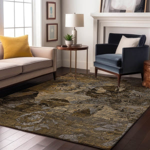 HomeRoots 10' X 14' Stylish Coffee and Gray Abstract Washable Area Rug with UV Protection for Busy Homes 648862