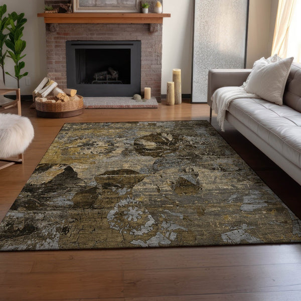 HomeRoots 10' X 14' Stylish Coffee and Gray Abstract Washable Area Rug with UV Protection for Busy Homes 648862
