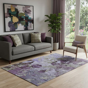 HomeRoots 5' X 8' Eye-Catching Purple and Gray Abstract Rug – Washable, UV-Protected, Durable for High-Traffic Areas 648864