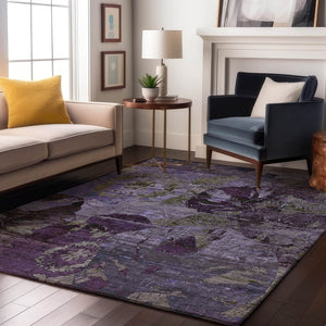 HomeRoots 5' X 8' Eye-Catching Purple and Gray Abstract Rug – Washable, UV-Protected, Durable for High-Traffic Areas 648864