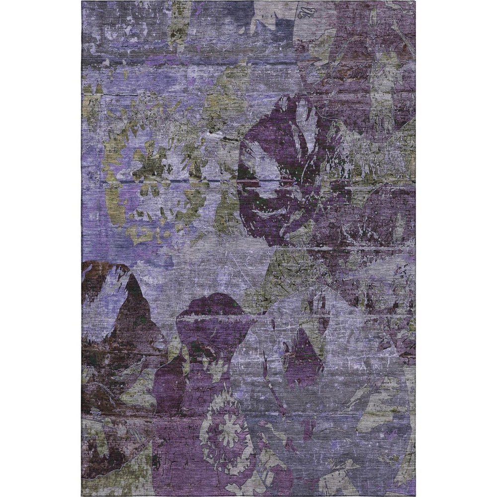 HomeRoots 5' X 8' Eye-Catching Purple and Gray Abstract Rug – Washable, UV-Protected, Durable for High-Traffic Areas 648864