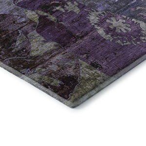 HomeRoots 8' Purple and Gray Abstract Round Rug - Washable, UV Protected, Stain Resistant for Modern Homes 648865