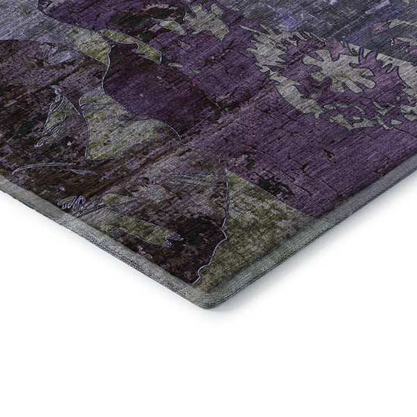 HomeRoots 8' Purple and Gray Abstract Round Rug - Washable, UV Protected, Stain Resistant for Modern Homes 648865
