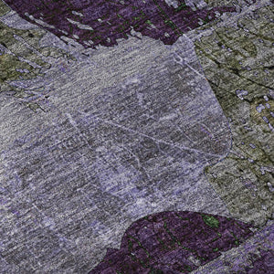 HomeRoots 8' Purple and Gray Abstract Round Rug - Washable, UV Protected, Stain Resistant for Modern Homes 648865