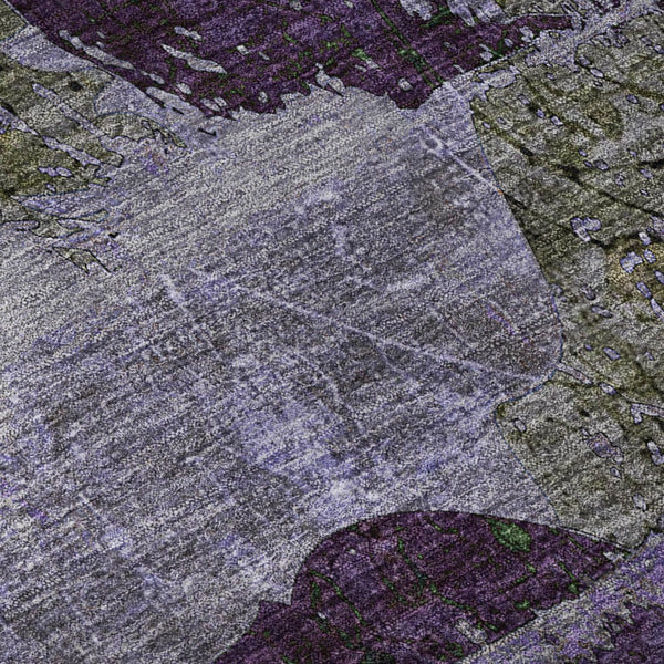 HomeRoots 8' Purple and Gray Abstract Round Rug - Washable, UV Protected, Stain Resistant for Modern Homes 648865