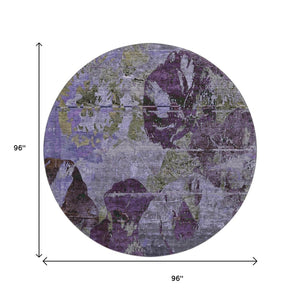 HomeRoots 8' Purple and Gray Abstract Round Rug - Washable, UV Protected, Stain Resistant for Modern Homes 648865