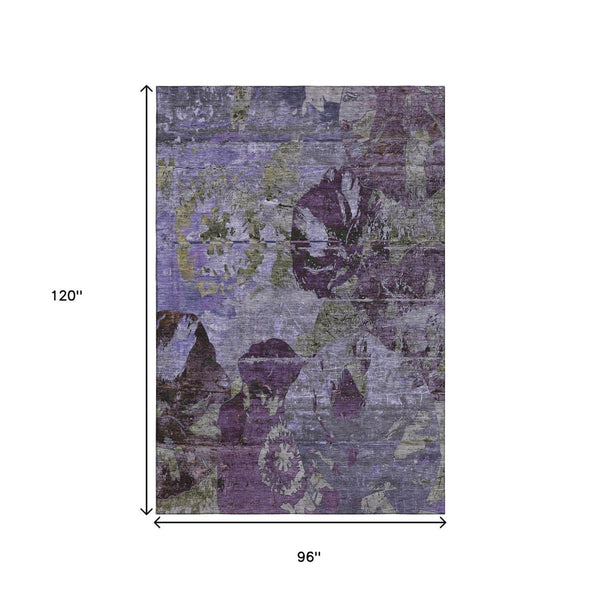 HomeRoots 8' X 10' Stylish Purple and Gray Abstract Area Rug - Washable, UV Protected, Perfect for Busy Homes! 648866