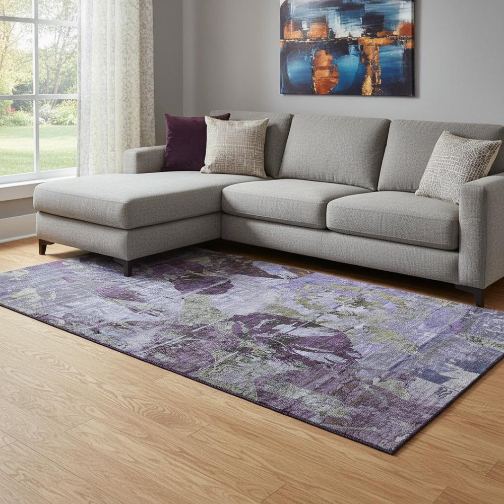 HomeRoots 8' X 10' Stylish Purple and Gray Abstract Area Rug - Washable, UV Protected, Perfect for Busy Homes! 648866