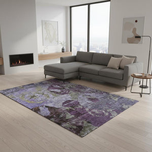 HomeRoots 9' X 12' Washable Purple and Gray Abstract Area Rug with UV Protection for High-Traffic Spaces 648867