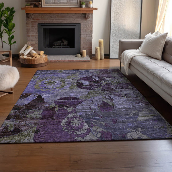 HomeRoots 9' X 12' Washable Purple and Gray Abstract Area Rug with UV Protection for High-Traffic Spaces 648867