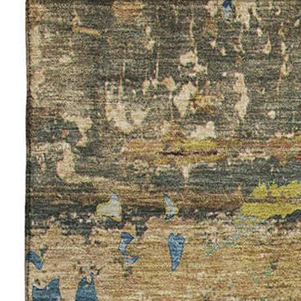 HomeRoots 5' X 8' Washable Abstract Area Rug with UV Protection in Calming Taupe, Green & Blue for Modern Homes 648870