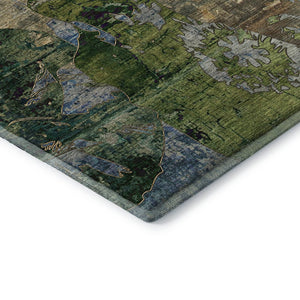HomeRoots 10' X 14' Washable Abstract Area Rug in Taupe, Green & Blue - UV Protected & Stain Resistant Design 648874