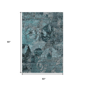 HomeRoots 5' X 8' Teal and Gray Abstract Area Rug – Soft, Stain-Resistant, UV Protected for Modern Homes 648876