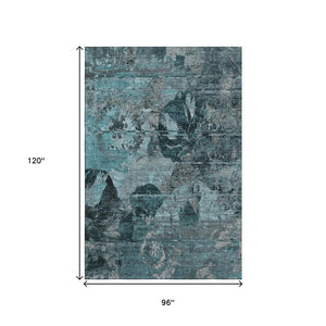 HomeRoots 8' X 10' Teal And Gray Abstract Area Rug - Stylish, Washable, UV-Protected, Perfect for Any Room! 648878