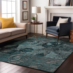 HomeRoots 8' X 10' Teal And Gray Abstract Area Rug - Stylish, Washable, UV-Protected, Perfect for Any Room! 648878