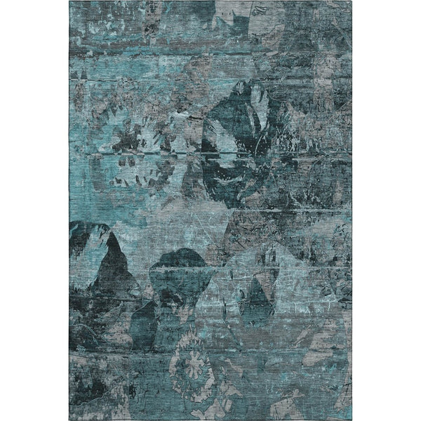 HomeRoots 8' X 10' Teal And Gray Abstract Area Rug - Stylish, Washable, UV-Protected, Perfect for Any Room! 648878