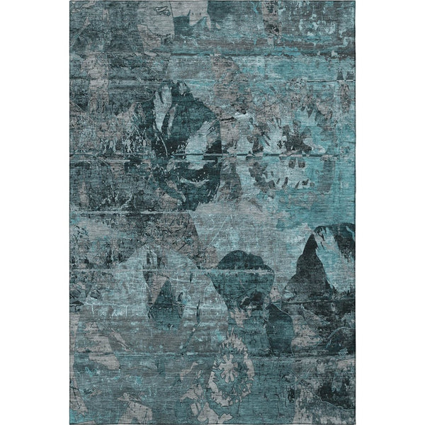 HomeRoots 9' x 12' Teal and Gray Abstract Washable Area Rug with UV Protection for Modern Homes and Families 648879