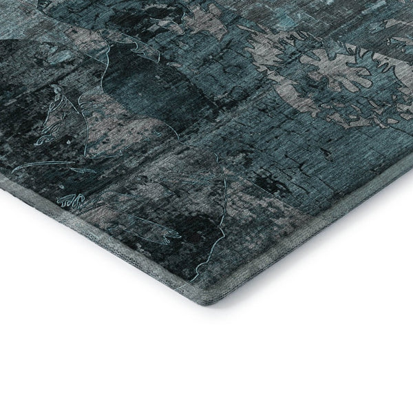 HomeRoots 10' X 14' Teal and Gray Abstract Area Rug - Washable, UV Resistant, Stain-Proof for High-Traffic Spaces 648880