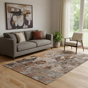HomeRoots 5' X 8' Stylish Terra Cotta and Gray Abstract Washable Area Rug with UV Protection for Busy Homes 648882
