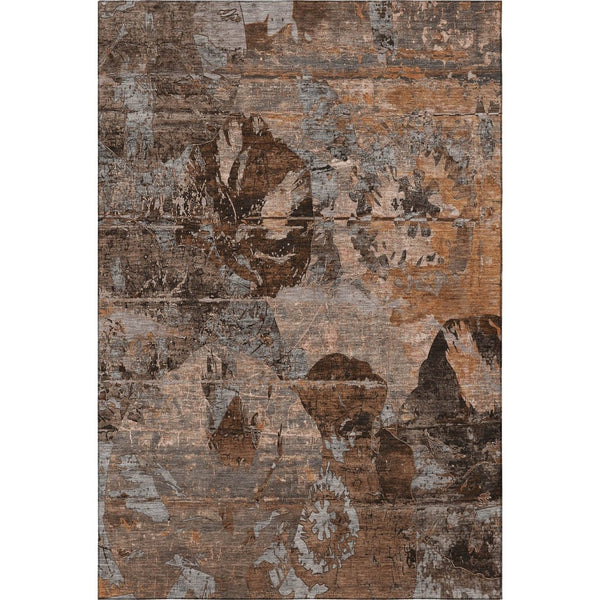HomeRoots 5' X 8' Stylish Terra Cotta and Gray Abstract Washable Area Rug with UV Protection for Busy Homes 648882