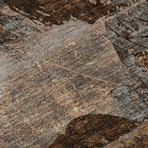 HomeRoots 8' Terra Cotta & Gray Abstract Round Rug - Washable, UV Protected, Stain Resistant for High-Traffic Areas 648883