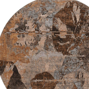 HomeRoots 8' Terra Cotta & Gray Abstract Round Rug - Washable, UV Protected, Stain Resistant for High-Traffic Areas 648883