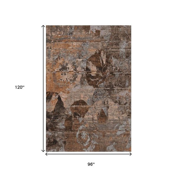 HomeRoots 8' X 10' Abstract Terra Cotta and Gray Washable Area Rug - Stain Resistant, UV Protected, Modern Design! 648884