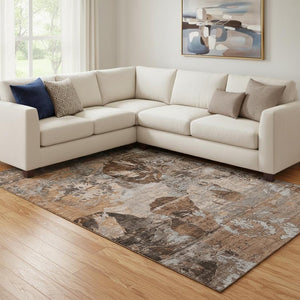 HomeRoots 8' X 10' Abstract Terra Cotta and Gray Washable Area Rug - Stain Resistant, UV Protected, Modern Design! 648884