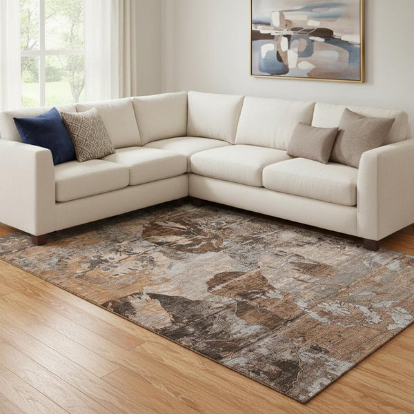 HomeRoots 8' X 10' Abstract Terra Cotta and Gray Washable Area Rug - Stain Resistant, UV Protected, Modern Design! 648884