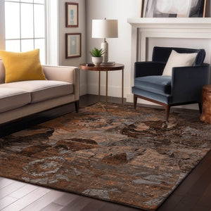 HomeRoots 8' X 10' Abstract Terra Cotta and Gray Washable Area Rug - Stain Resistant, UV Protected, Modern Design! 648884