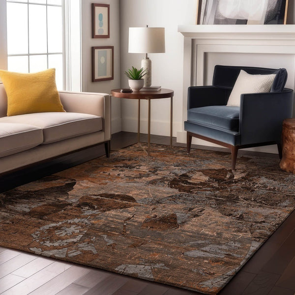 HomeRoots 8' X 10' Abstract Terra Cotta and Gray Washable Area Rug - Stain Resistant, UV Protected, Modern Design! 648884