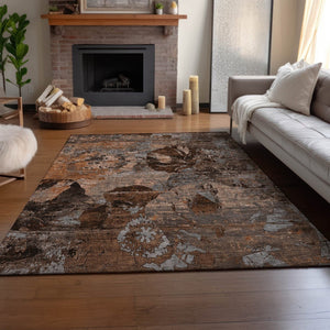 HomeRoots 8' X 10' Abstract Terra Cotta and Gray Washable Area Rug - Stain Resistant, UV Protected, Modern Design! 648884