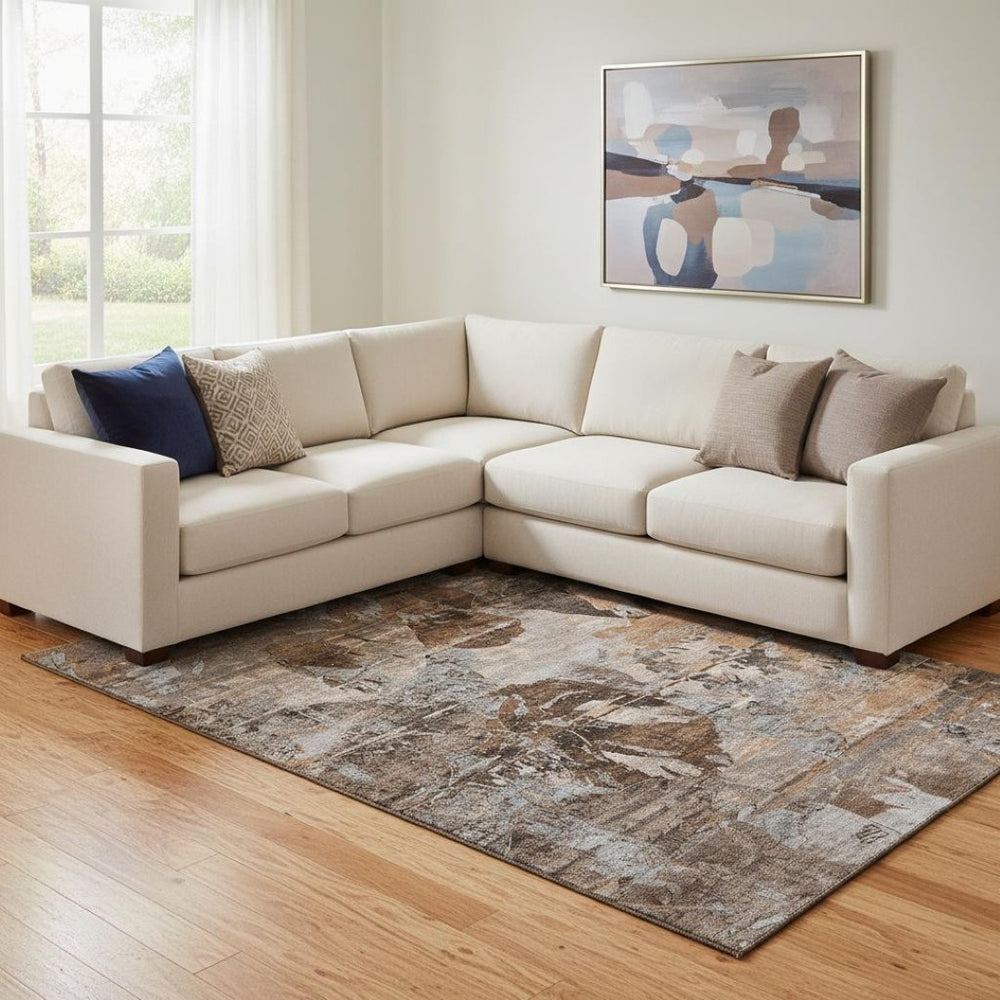 HomeRoots 9' X 12' Terra Cotta and Gray Abstract Washable Area Rug - Stylish, Durable, UV-Protected Design 648885