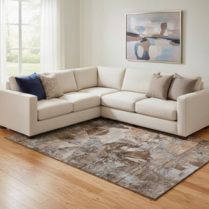 HomeRoots 9' X 12' Terra Cotta and Gray Abstract Washable Area Rug - Stylish, Durable, UV-Protected Design 648885