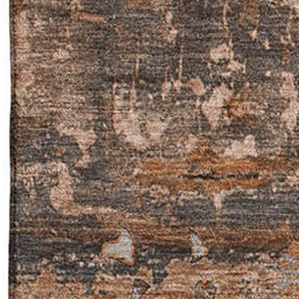 HomeRoots 9' X 12' Terra Cotta and Gray Abstract Washable Area Rug - Stylish, Durable, UV-Protected Design 648885