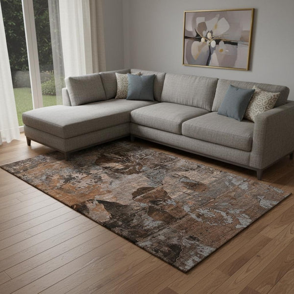 HomeRoots 10' X 14' Terra Cotta and Gray Abstract Area Rug - Washable, UV Protected, Durable & Stylish Decor 648886