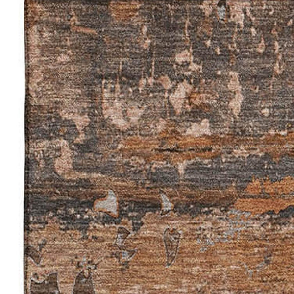 HomeRoots 10' X 14' Terra Cotta and Gray Abstract Area Rug - Washable, UV Protected, Durable & Stylish Decor 648886